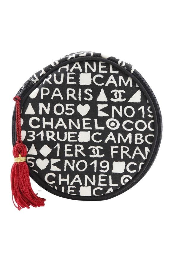 Pre-Owned Chanel 31rue Cambon Makeup Pouch, Novelty, Cotton, Black, Zippered, Women's (Good)