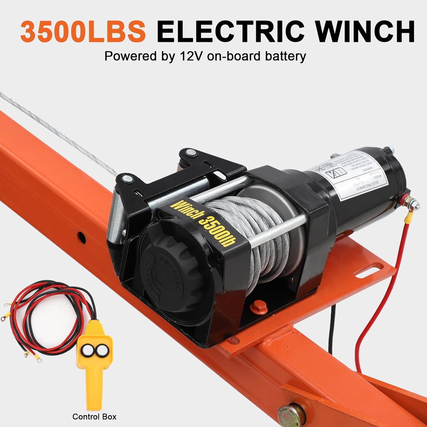 1100 lb Electric Pickup Truck Crane with Electric Winch 3500 lb 12V, Folding Truck-Mounted Crane, Painted Steel Pickup Truck Jib Cranes Hoist 360° Swivel for Lifting Goods in Construction Factory