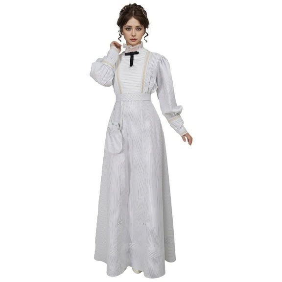 DAIZBELLA Renaissance Dress for Women Retro Medieval Dress with Belt Bag Gothic Maxi Dresses, M