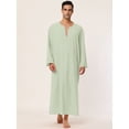 thumbnail image 2 of Camisón de algodón para hombre con cuello en V y abertura lateral, vestido largo con bolsillo Verde M, 2 of 5