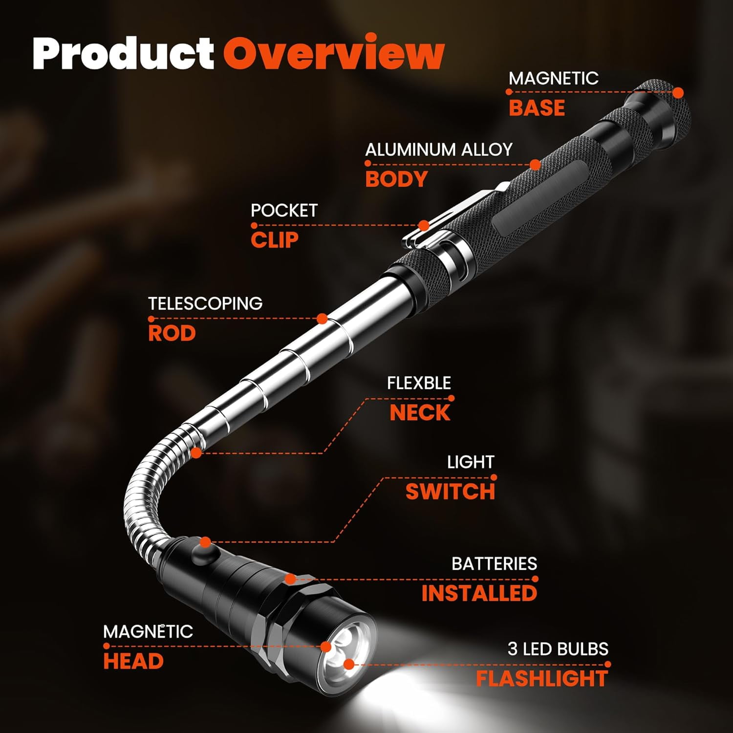 LED Magnetic Pickup Tool, Extendable and Flexible Magnetic Flashlight with Telescoping Magnet Pickup Tool, Magnet Flashlight for Precision Work, Cool Gadgets idea for Men, Husband, Father
