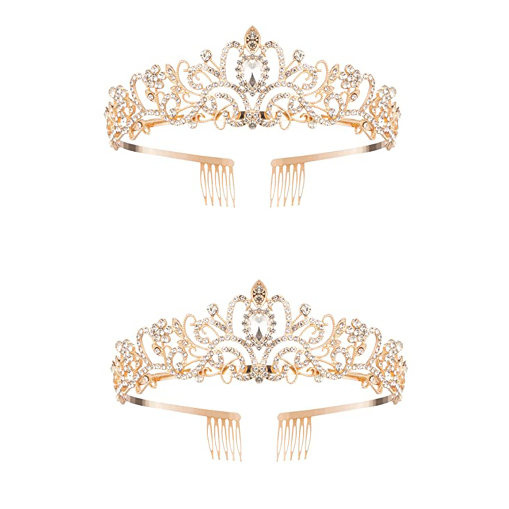 Dicasser 2 Pack Gold Crystal Tiara Crowns For Women Girls Princess