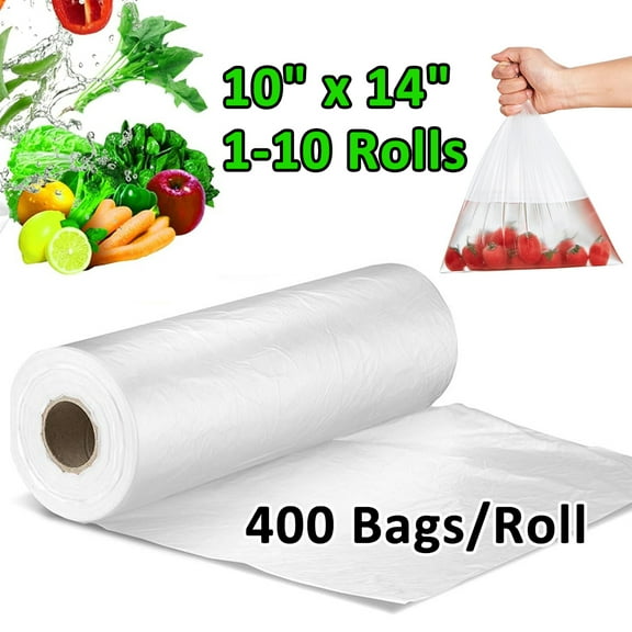 SJPACK 1 Roll 10"x14" Clear Plastic Produce Bags, for Kitchen Bread, Vegetable, Bread, Fruits, 400 Bag per Roll
