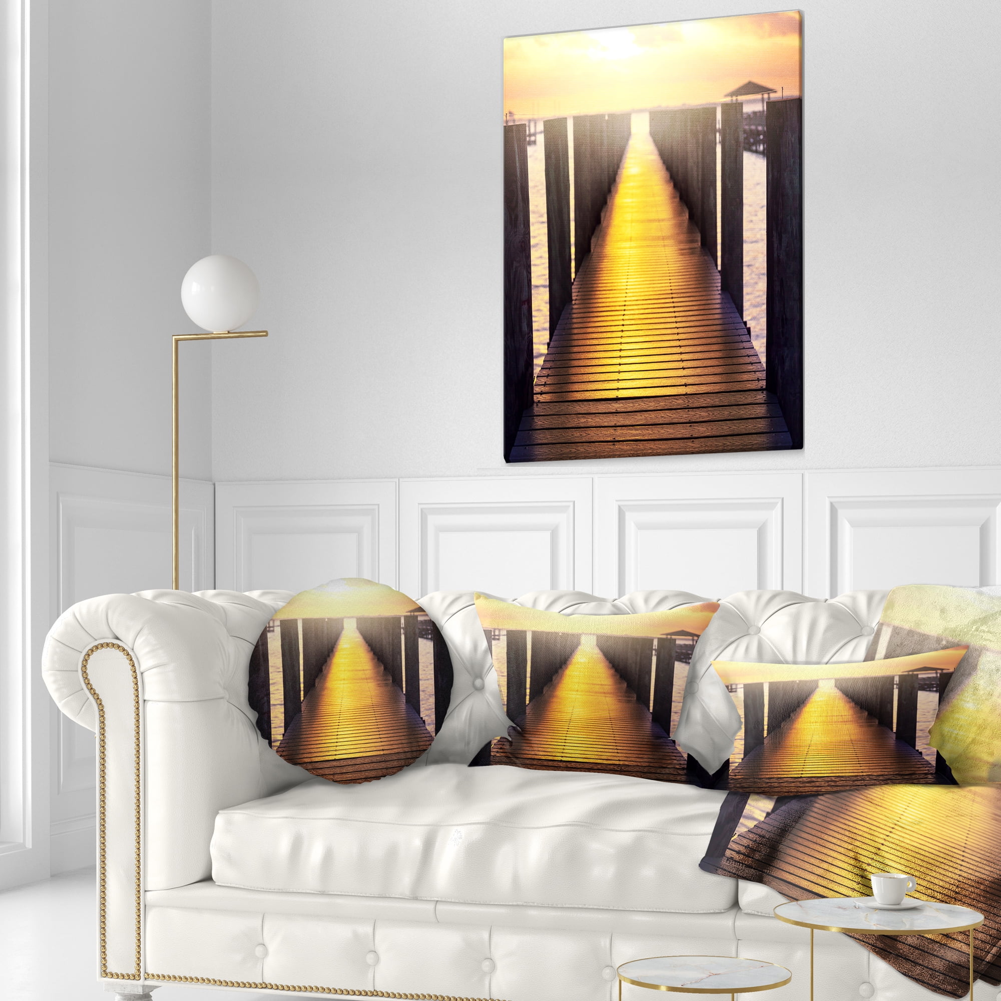 Designart Sea Bridge with Sunset Reflection - Seashore Throw Pillow - 12x20
