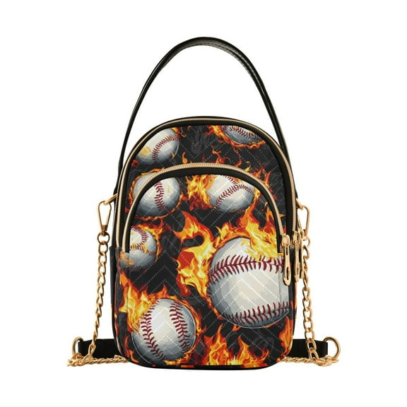 joogoo Women Baseball with Fire Chain Crossbody Bags Shoulder Handbag Phone Purse