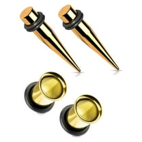 Pair 1g 7mm Gold Tapers and Single Flare Ear Stretching Kit Tunnels Gauges