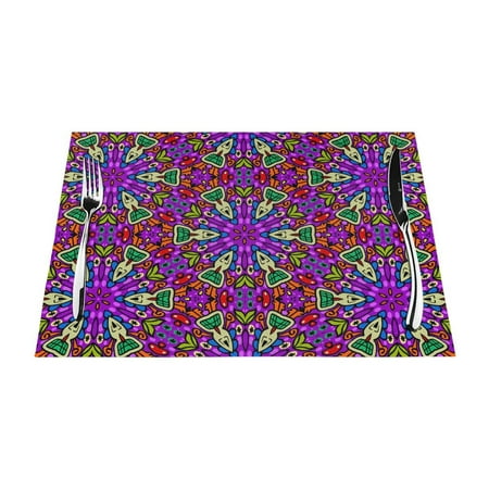 

ZNDUO Placemats 4 PCS Heat Resistant Stain Resistant Woven PVC Insulation Placemats Durable Washable Elegant Table Mats for Dining-Cartoon Modern Purple Doodle 18 x12