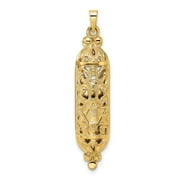 Auriga Fine Jewelry 14K Yellow Gold Polished and Textured Solid Mezuzah Pendant for Women (L-40mm, W-8.41mm)
