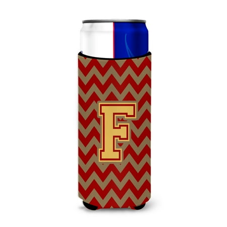 

Carolines Treasures CJ1048-FMUK Letter F Chevron Garnet and Gold Ultra Beverage Insulators for slim cans Slim Can