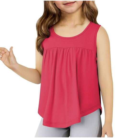 Razzly Little Girls T-Shirt for Girl, Solid Color Graphic Tshirts Cotton Tshirt Child Basics T Shirt Summer Shirts(Hot Pink,5-6 Years)