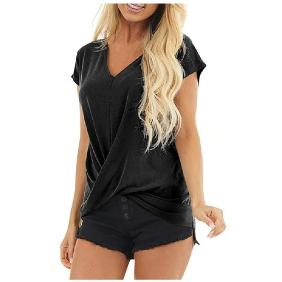 Mittory Women's Summer Tunic Tops Casual Short Sleeve T Shirts Front Twist Loose Blouse