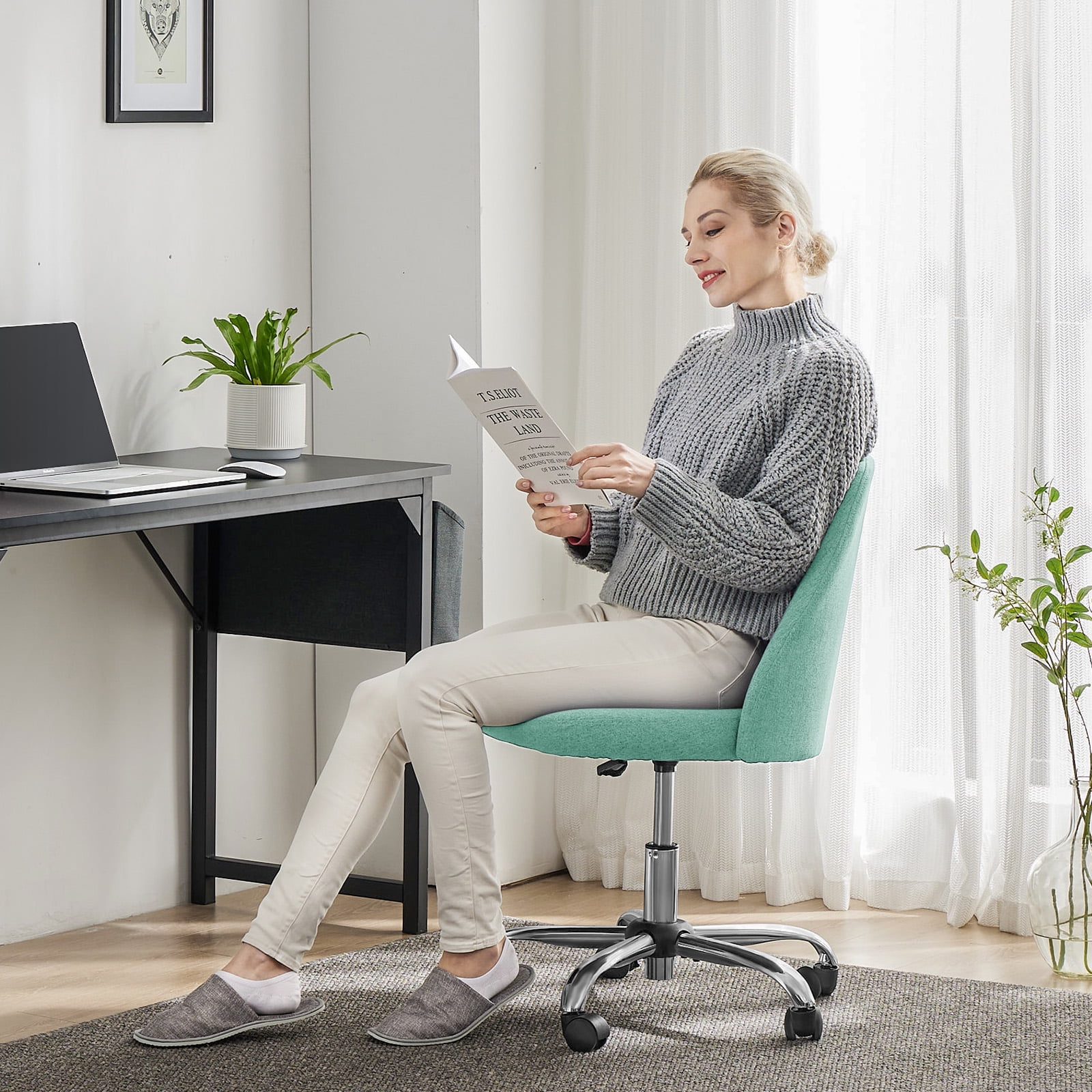 JIOABL Home Office Desk Chair, Office Chairs Desk Chair Rolling Task Chair Computer Chair Adjustable with Wheels Armless for Bedroom, Vanity Chair for Makeup Room, Living Room