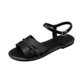 thumbnail image 3 of Domuza Women'S Fashion Casual Round Toe Flat Sandals With Woven Design Comfortable Black 5.5（EU-36）, 3 of 5