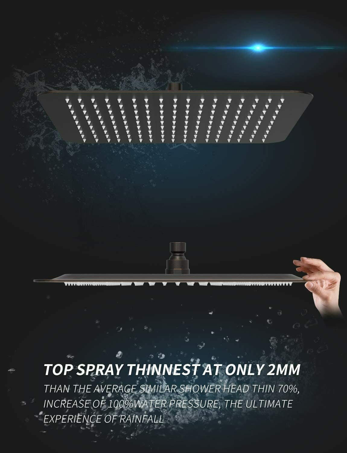Black 12" Rain Shower Head Ultra thin Square Rainfall Sprayer Ceiling/Wall Mount