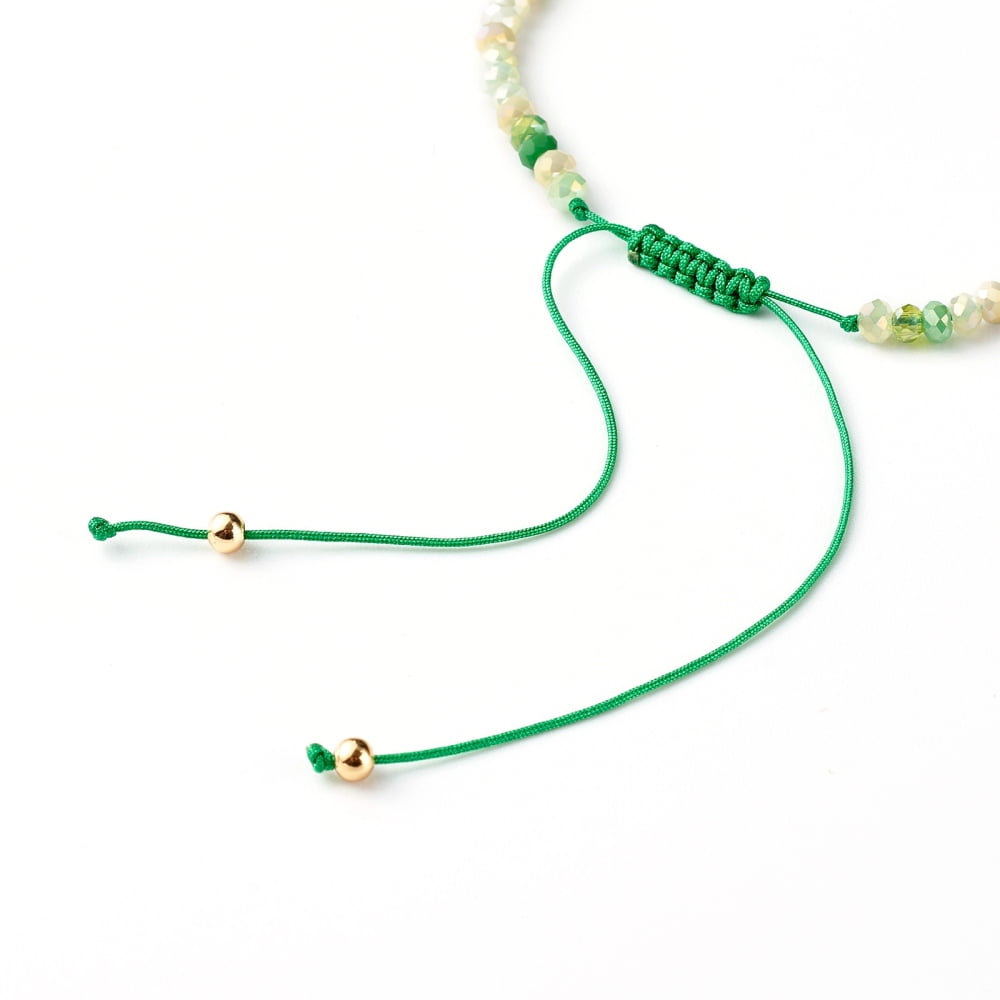 25pcs Nylon Thread Bead Bracelets with Electroplate Glass Beads Round Imitation Pearl Beads Green Inner Diameter: 2-3/8 inch(6.1~11cm)DIY