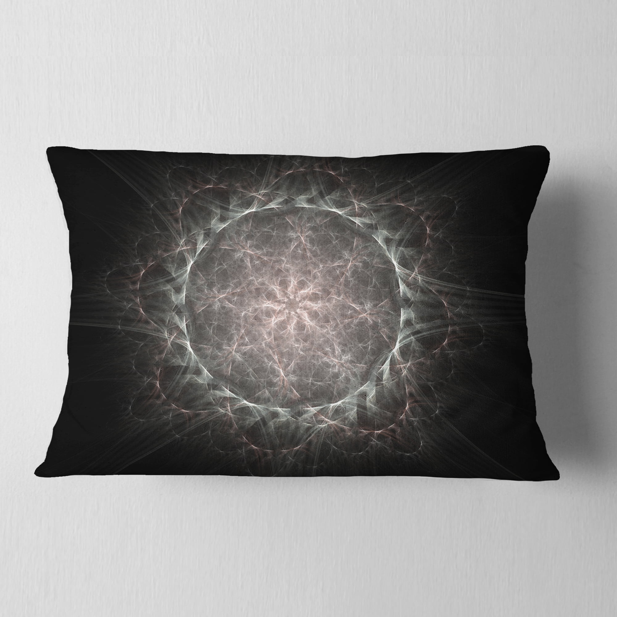 Designart Rounded Silver Glowing Fractal Flower - Floral Throw Pillow - 12x20