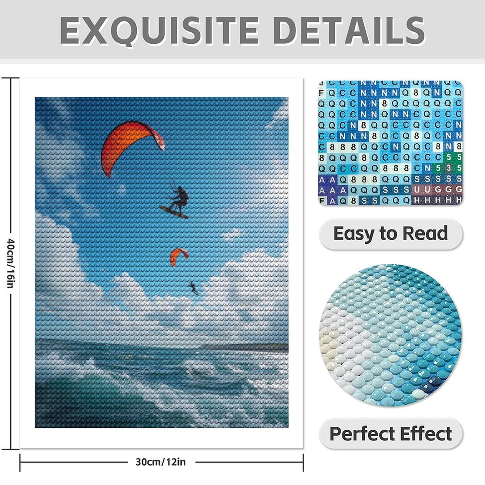 Diamond Art Kits for Adults - 5d Kite Surfing Adventure Blue Sky Diamond Painting for Adults, Diamond Art for Adults Beginners, Diamond Painting Kits for Adults for Home Wall Decor