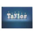 thumbnail image 1 of Taylor Cutting Board, Common Given Name in English Happy Occasion Candles Font Design on Blue, Decorative Tempered Glass Cutting and Serving Board, Large Size, Blue and Multicolor, by Ambesonne, 1 of 1