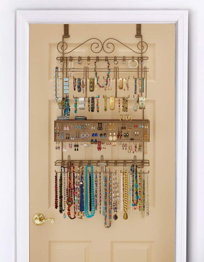 Longstem Over the Door or Wall Hanging Jewelry Organizer, Steel, 5 lb, Bronze, Holds 300 Pieces