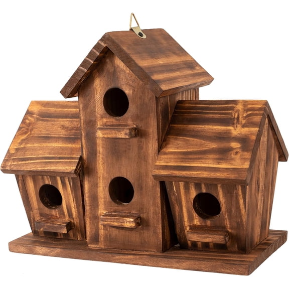 VASGOR Outdoor Wooden Bird House for Outside, Multi-Family Birdhouse Hanging for Bluebird, Finch, Cardinal, Wren, Rustic Garden Birdhouse Décor for Backyard Patio