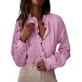 thumbnail image 2 of Endives Womens Button Down Blouse Plaid V Neck Casual Long Sleeve Tops Work Checkered Shirt Trendy Spring Outfit, 2 of 6