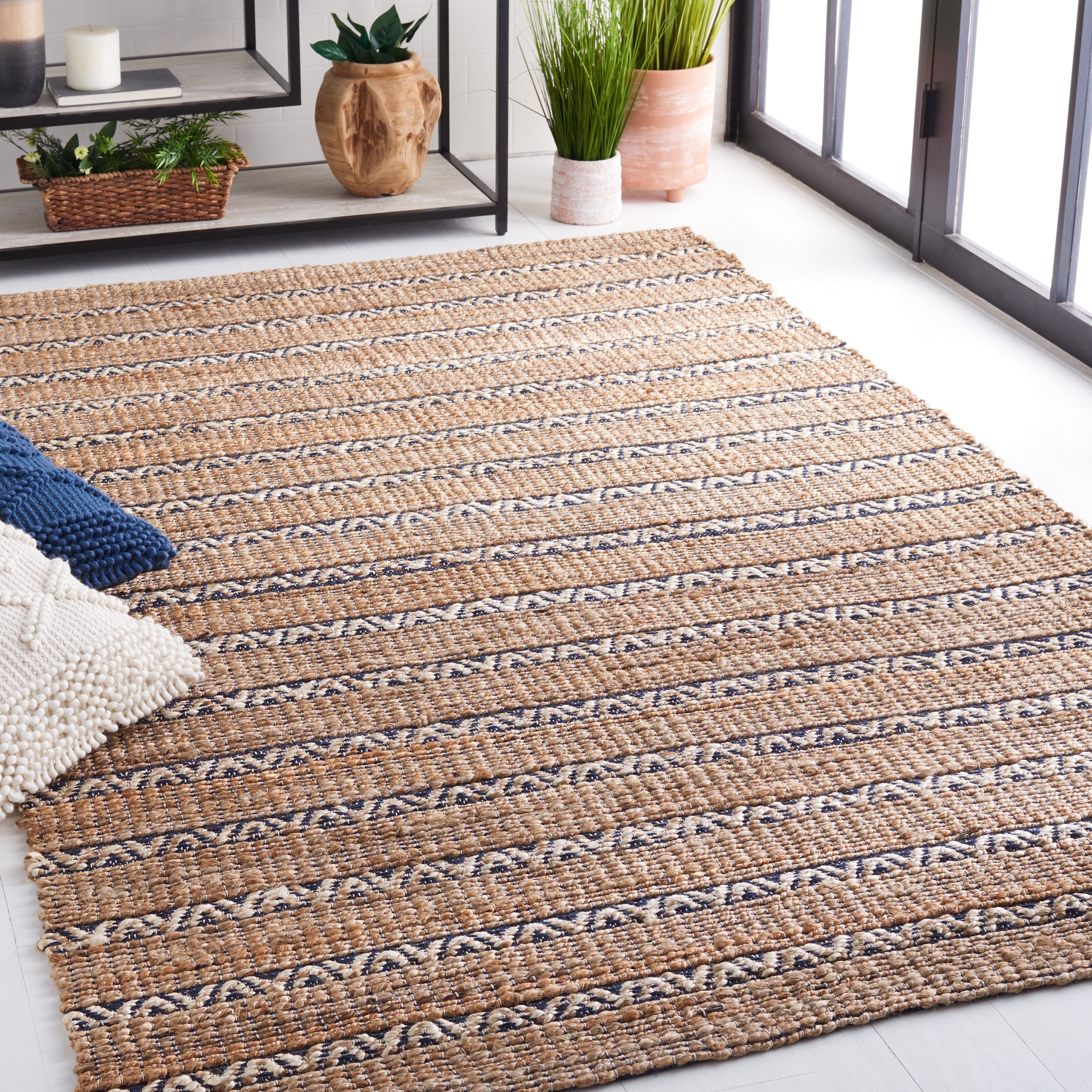 SAFAVIEH Natural Fiber Jack Striped Area Rug, Navy/Natural, 6' x 9'