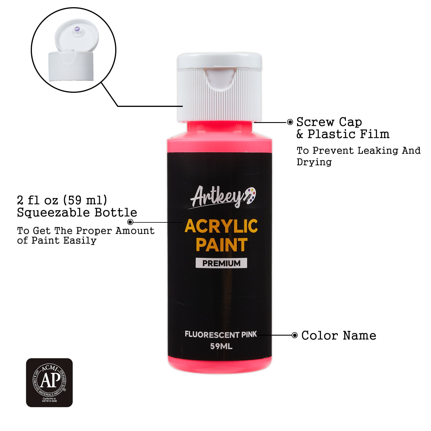 Artkey Memphis Style (2oz /59ml) Acrylic Paint Set, 16 Colors for Professional Artists & Beginners