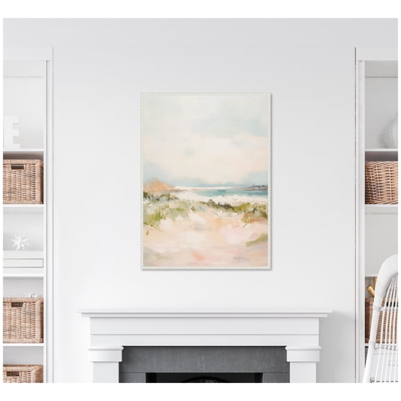 Kate and Laurel Framed Canvas Wall Art Print Tranquil Landscape III expansion by Amy Lighthall, 28 x 38 Sylvie Beaded White Frame, Coastal, Abstract Art for Wall Decor