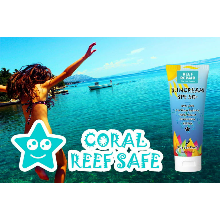 Reef Safe Sunscreen SPF 50 All Natural, Water Resistant, Moisturizing,  Biodegradable, Broad Spectrum UVA/UVB Ocean Friendly Mineral Sunblock from  Reef