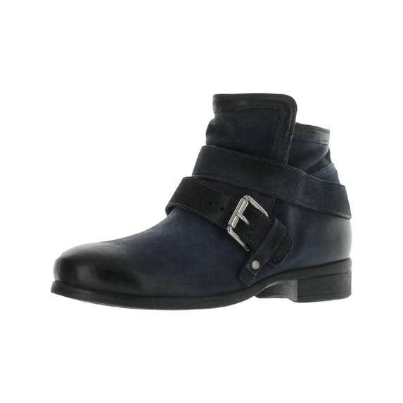 Miz Mooz Womens Spencer Leather Zip Up Ankle Boots Navy 38 Wide (C,D,W)