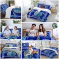 thumbnail image 5 of Queen 4 Piece Bedding Set Ocean Turtle Starfish Coral Soft Breathable Duvet Cover and Pillowcase, White Striped on Blue Duvet Cover Set Bed Sheets for Bedroom Dormitory Guest Room, 5 of 9