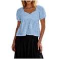 thumbnail image 2 of Favoffer Womens Blouse Top V Neck Puff Sleeve Ruched Loose Hem Solid Color Short Sleeve Lightweight Summer Casual Short Clothes, 2 of 6