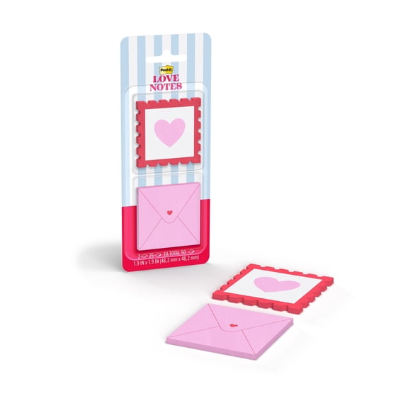 Post-it Heart Stamp and Pink Envelope Love Notes, 1.9 in x1.9 in, 2 Pads