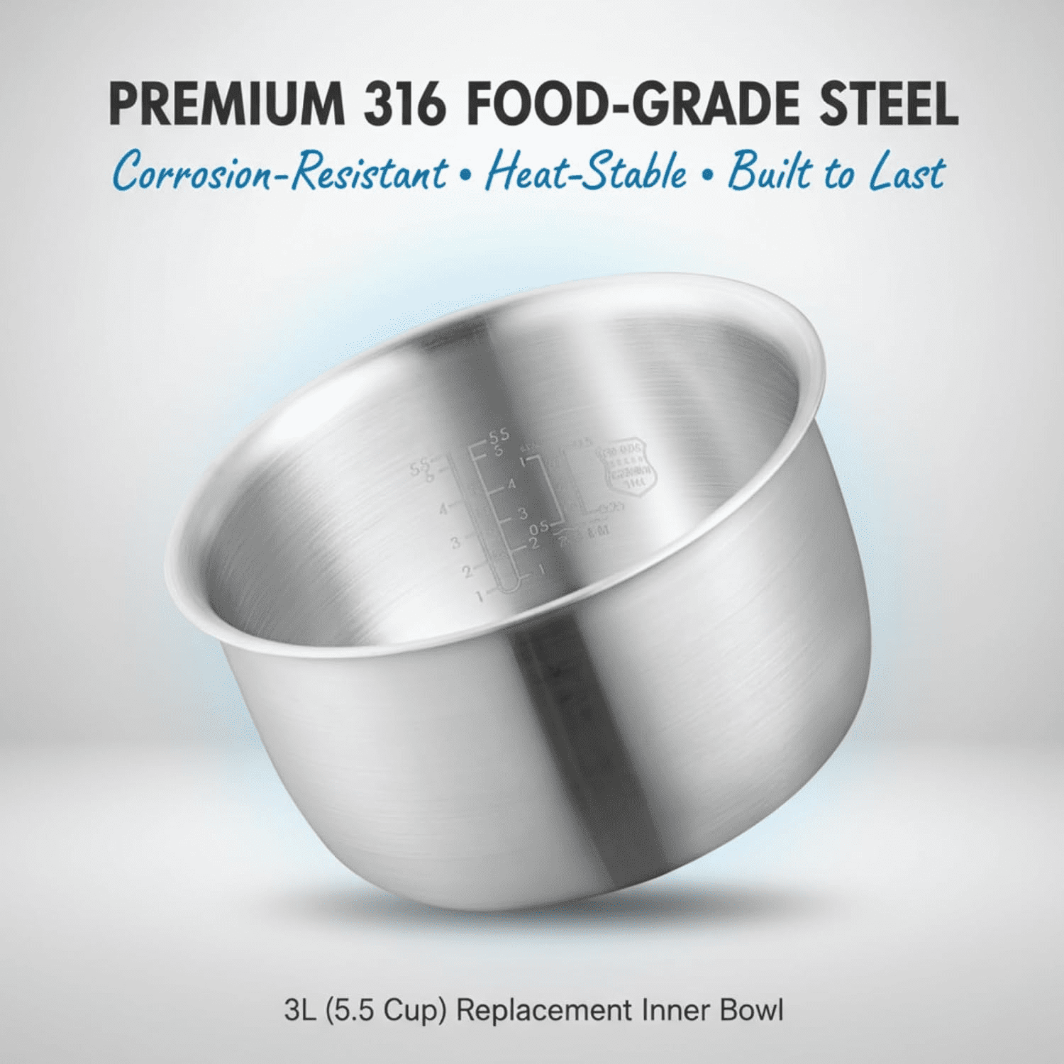316 Stainless Steel Inner Pot Compatible with Tiger JBV-10CU Rice Cooker, 3L 5.5 Cup Replacement Inner Bowl, Stable Heating Structure for Daily Cooking Performance