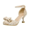 thumbnail image 1 of Cathalem Girls Talons Sandals Bas Talon Robe Pompe Cheville T Sangle Fleur Chaussure, Blanc 36, 1 of 4