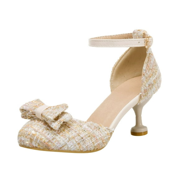 Huowey Girl's Classic Mixed Color Bow Decorated with Thin Heeled High Heels Party Wedding Dance Princess Shoes