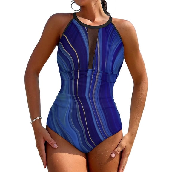 Marble Print Swimsuit Red And Gold Swimwear One Piece Holiday Rave Swimsuits Mesh Bathing Suits Wom Push Up Sexy Beach Outfits