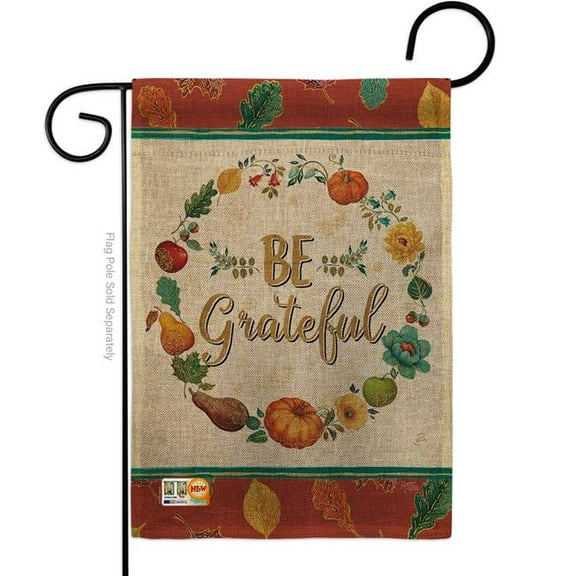 Breeze Decor BD-TG-G-113071-IP-DB-D-US18-WA 13 x 18.5 in. Be Grateful Burlap Fall Thanksgiving Impressions Decorative Vertical Double Sided Garden Flag