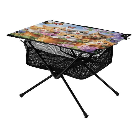 Portable Folding Table 23.6" Lightweight Oxford Fabric Camping Desk for Outdoor, Garden, Fishing Gear Cute Smiling Kitten