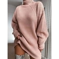 thumbnail image 3 of Vestido de suéter de cuello alto para mujer, manga larga, sólido, informal, elegante, Mini vestido de punto de gran tamaño, ropa de otoño e invierno, 3 of 4