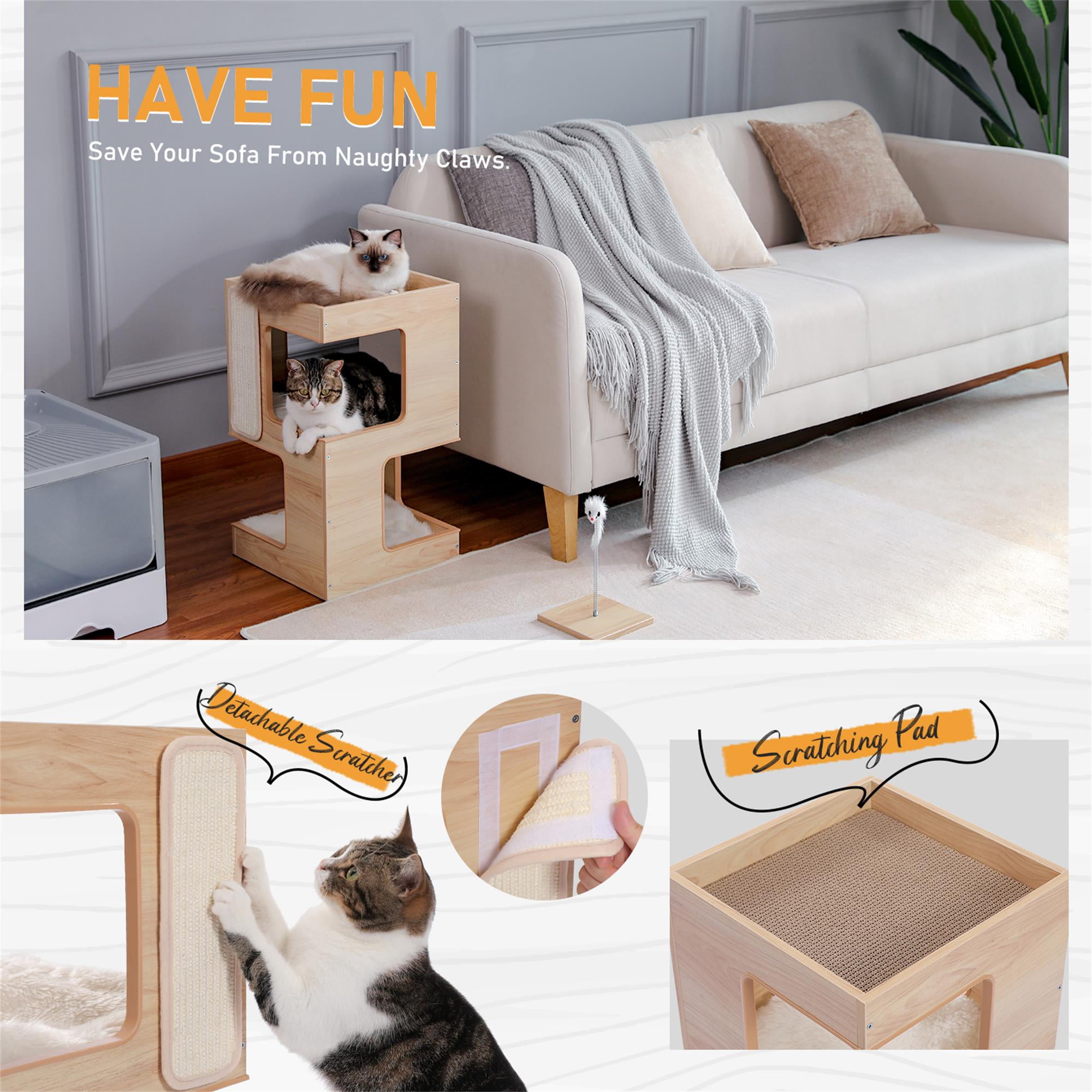 Pefilos 23.6" Cat Tree House for Indoor Cats, Wood Cat House for Kittens, Cat Condo with Free Cat Toy, Scratching Pad and Removable Soft Mats, Beige Pefilos 23.6" Cat Tree House for Indoor Cats, Wood Cat House for Kittens, Cat Condo with Free Cat Toy, Scratching Pad and Removable Soft Mats, Beige