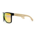 thumbnail image 3 of Eco Friendly Bamboo Wood Arm Large Flat Top Horn Rim Hipster Sunglasses Black - Orange Mirror, 3 of 4
