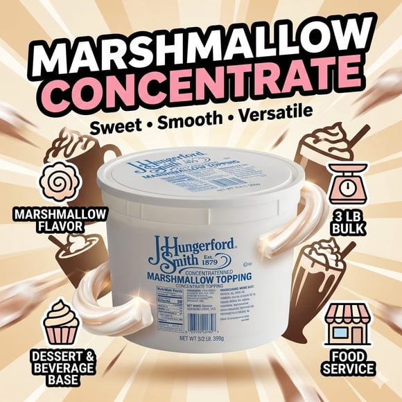 J. Hungerford Smith Marshmallow Topping, Gourmet Whipped Dessert Concentrate, 3 lb (1.36 kg) Resealable Tub