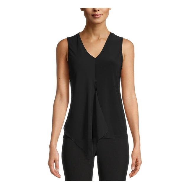 Anne Klein Womens Black Sleeveless V Neck Tank Top L