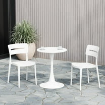WestinTrends Playa 3-Piece Outdoor Round Metal Patio Dining Table Set With Stackable Patio Chairs, White