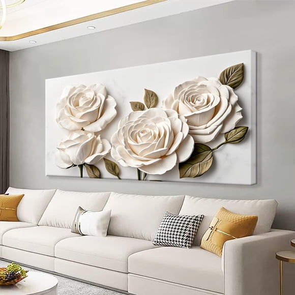 Suconvng Canvas Art Wall Decor Modern Minimalist Home Wall Decor Flower Paintings White Wall Art Prints Floral Wall Art Pictures For Bedroom Kitchen