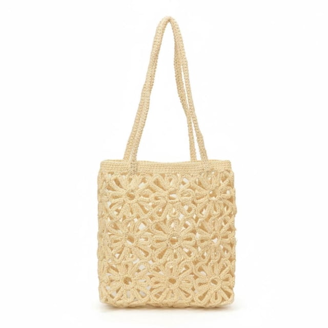 predolo Bolso Paja Floral Estilo Bohemio Bolso de Playa Tejido Ligero Tote Veraniego Tejido para Mujeres, Estación Cálida, Vacaciones, Compras