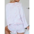 thumbnail image 4 of Gseagtia Womens Tie Dye Printed Ruffle Short Lounge Set Long Sleeve Tops and Shorts 2 Piece Pajamas Set Sleepwear, 4 of 5