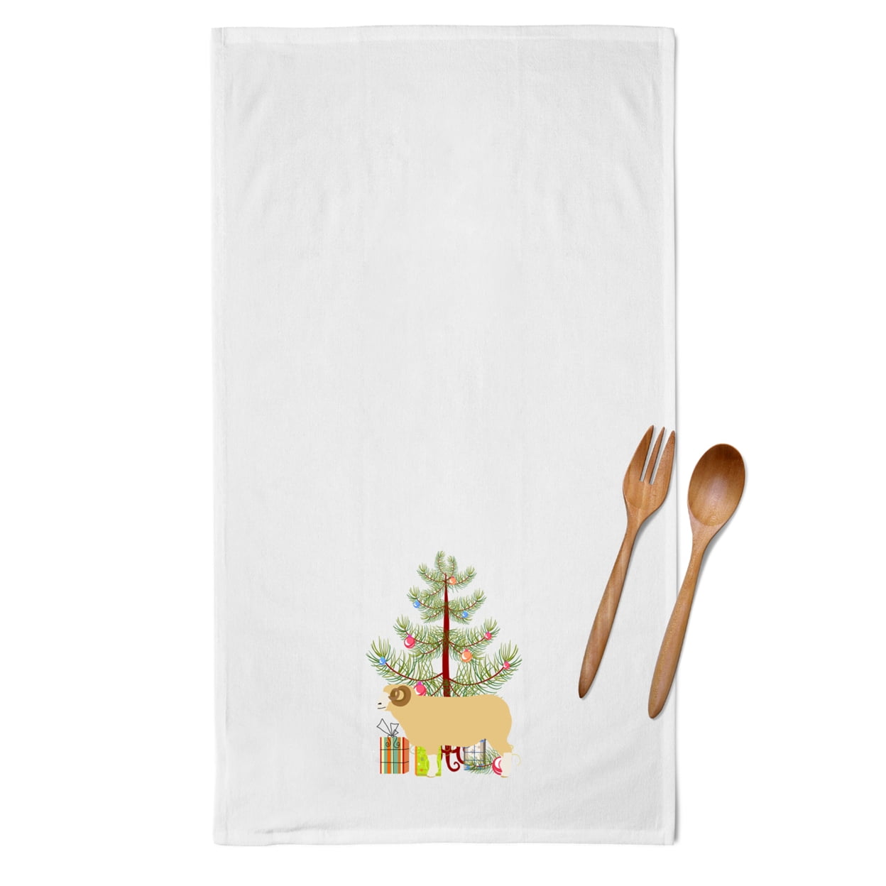 Carolines Treasures BB9347WTKT Horned Dorset Sheep Christmas White Kitchen Towel Set of 2 Dish Towels Teal 19 X 25"