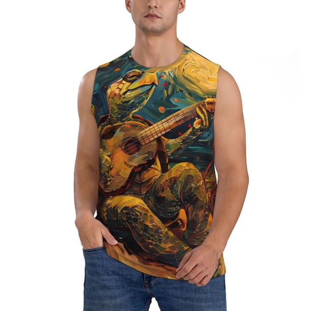 Balery Starry Night Guitar Turtle Camisetas sin mangas para hombre, absorbe la humedad y protege contra el mal olor.-3X-Large